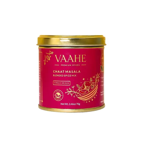 VAAHE Chaat Masala | 12+ Natural Spices Blend | Freshly Ground and Packed | Tasty Chat Masala | Single Origin | Tin Box (70g)