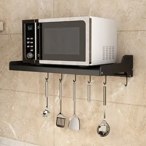 ORGANIZEMEE Carbon Steel Microwave Wall Shelf Stand Organizer With Accessories, Racks And Shelves 17 To 25 L Size 55 Cm (Single Stage Matte Black), Bracket Shelf;Display Shelf;Hanging Shelves