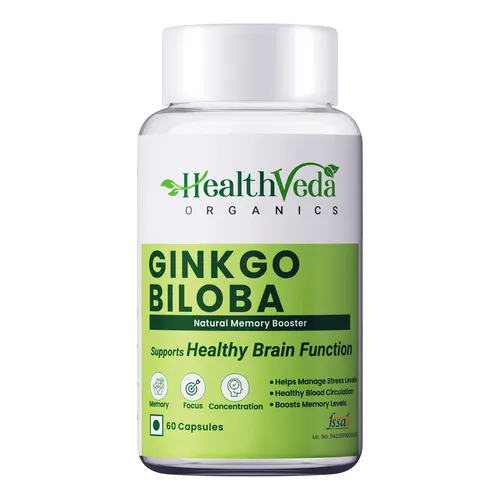 Health Veda Organics Ginkgo Biloba Supplements for Better Concentration, Memory & Learning, 60 Veg Capsules