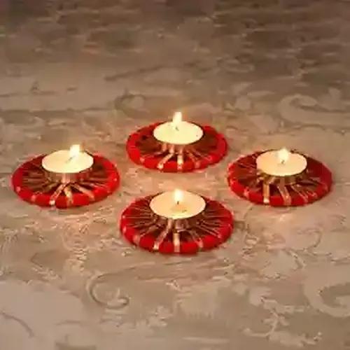 WEBELKART Premium Designer Rajasthani Lac Bangles tealight Holder, Diwali Gift, Diwali Lights, Diwali tealight- Set of 4