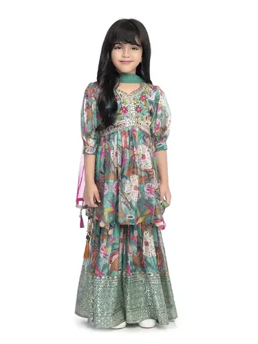 Betty Green Colored Silk Fabric Stitched Palazzo Set