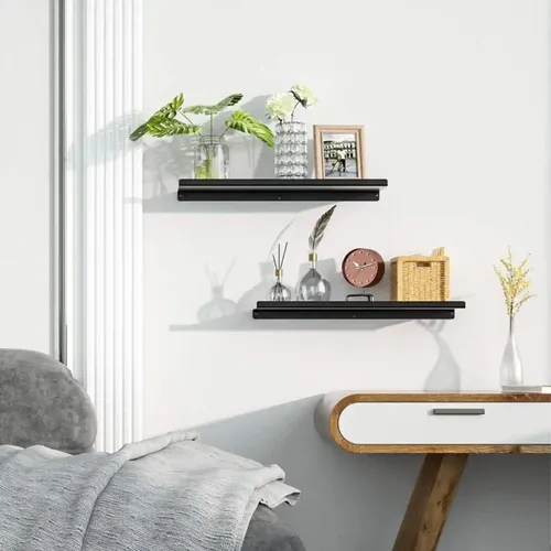 ORGANIZEMEE Metal Wall Mounted Shelves Rack,Bluetooth Speaker,Wi-Fi Camera Stand Corner Floating Shelf For Living Room & Bedroom,Home Decor Items Plant Pot Mounting Racks (Black Set Of 2)