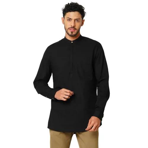 Indivisual Men's Premium Cotton Solid Carbon Black Shirt Kurta