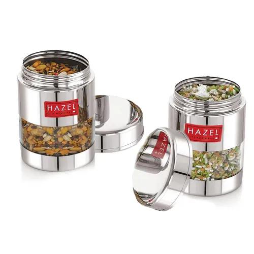 HAZEL Stainless Steel Mukhwas Container | See Through Small Containers for Kitchen Storage Set | Transparent Airtight Jars