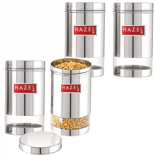 HAZEL Stainless Steel Transparent Glossy Finish See Through Container, Silver, 1200 Ml