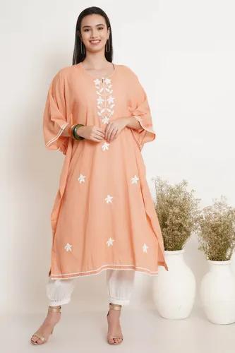 Peach Hand Embroidered Kaftan