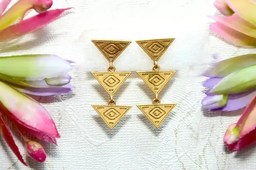 Geometric Tribal-Inspired Double Triangle Drop Earrings