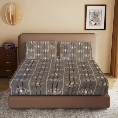 HOMIEE Glace Cotton Elastic Fitted Bed Sheet for Double Bed, Soft, Breathable & Durable Chadar with Deep Pockets, Wrinkle-Resistant, Fade-Proof & Perfect for All Seasons - Eclipse