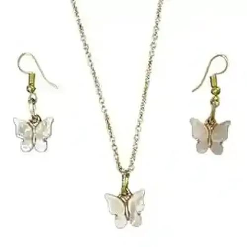 White Butterfly Earring Pendant Set