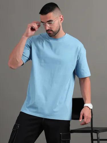 Blue Solid Oversized T-Shirt