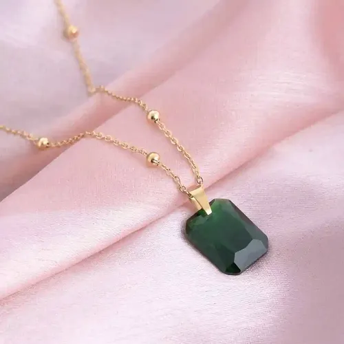 Palmonas 18K  Gold Plated Dazzling Emerald Necklace For Womens Waterproof & Anti-Tarnish
