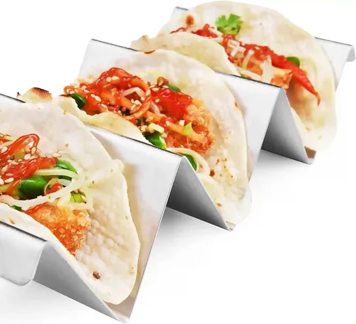 ORGANIZEMEE Stainless Steel Taco Holders, Premium Taco Stands, Taco Rack With Easy-Access Handle, Food Grade Taco Plate Shells Oven & Grill Safe, Bpa Free