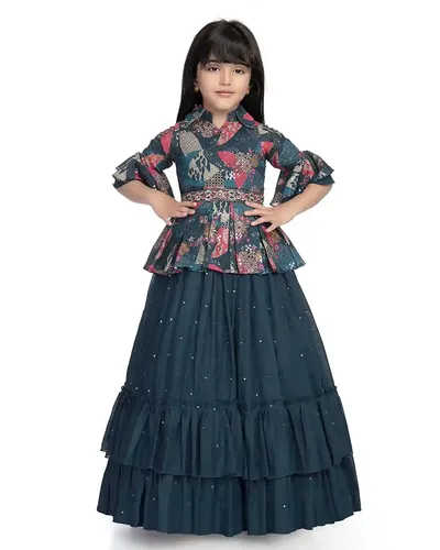 Betty Blue Colored Silk Fabric Stitched Gown