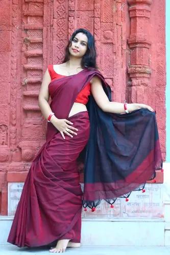 Pure Cotton Handloom Saree - Maroon