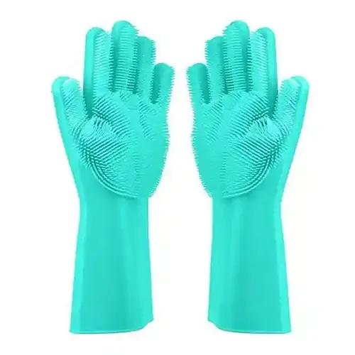 Magic Silicone Dishwashing Hand Gloves for Cleaning, Kitchen, Car, Bathroom and Pet Grooming (Color as per availability)