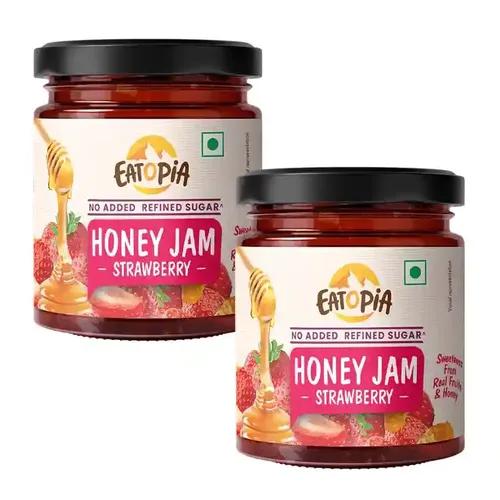 EATOPIA Strawberry Honey Jam - Kids & Adult | Sugar Free | 100% Pure Natural | No Preservatives | No Added Flavours | 70% Strawberries & Wild Honey | Good for Gut Health