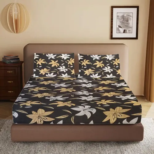 HOMIEE Glace Cotton Elastic Fitted Bed Sheet for Double Bed, Soft, Breathable & Durable Chadar with Deep Pockets, Wrinkle-Resistant, Fade-Proof & Perfect for All Seasons - Dune