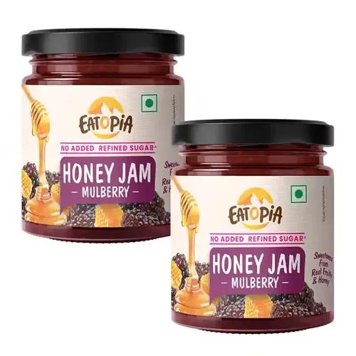 EATOPIA Mulberry Honey Jam - Kids & Adult | Sugar Free | 100% Pure Natural | No Preservatives | No Added Colours & Flavours | 70% Mulberries & Wild Honey | Good for Gut Health | Pack of 2-480g