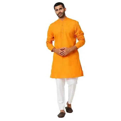 Indivisual Men's Two tone Yarn Dyed Golden Yellow Kurta