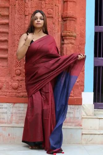 Pure Cotton Handloom Saree - Maroon