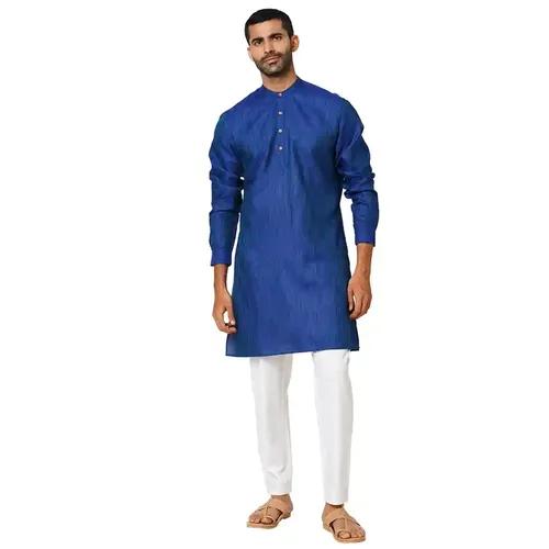 Indivisual Men's Two tone Yarn Dyed Galaxy Blue Kurta