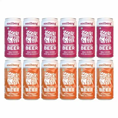 Coolberg Non Alcoholic Beer Assorted Flavors 300ml CANs - Pack of 12 (300ml x 12) Peach & Cranberry