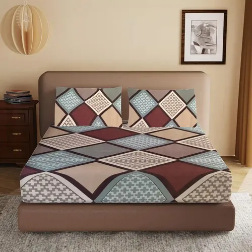 HOMIEE Glace Cotton Elastic Fitted Bed Sheet for Double Bed, Soft, Breathable & Durable Chadar with Deep Pockets, Wrinkle-Resistant, Fade-Proof & Perfect for All Seasons - Sorrel Brown