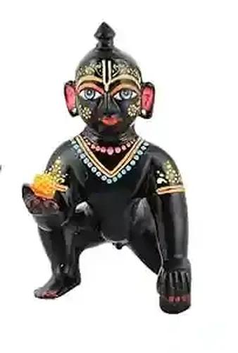 Pujahome Brass Laddu Gopal Murti for Home Mandir Krishna Bal Gopal Baby Size Black Idol (Size 2, 8 cm)