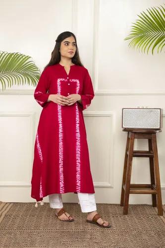 Red Shibori Tie And Dye Cotton A-Line Kurta