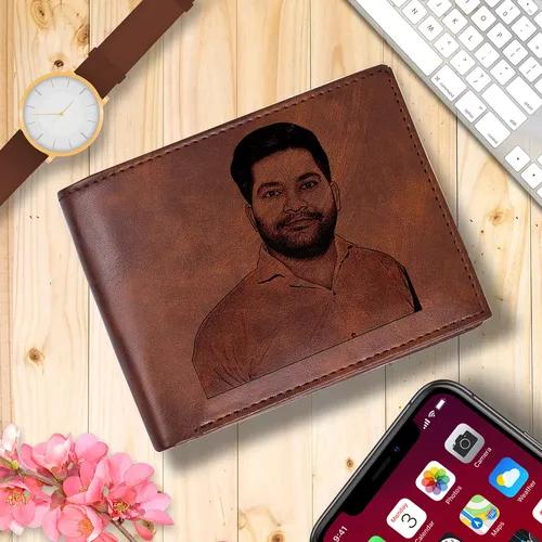 Personalized Engraved Photo Wallet for Men - Brown