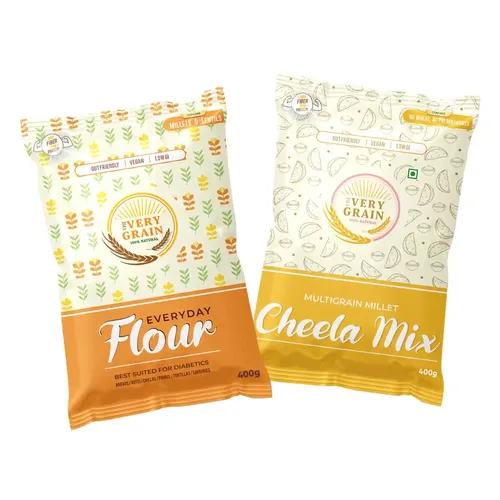 The Very Grain Everyday Multigrain Flour + Multi Millet Cheela Mix Combo Pack of 2 – 400 Gram Each | Low GI No Wheat Gluten Free | Protein & Fiber Rich Diabetic Friendly Contains Bajra, Ragi Millets