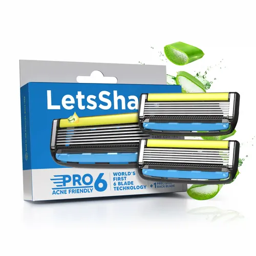 Letsshave Pro 6 Acne Friendly Razor Blade Refills for Men – Pack of 2 | World's First 6-Blade Acne-Safe Shaving Blades with Lubrication Strip, Open-Flow Design & Precision Glide