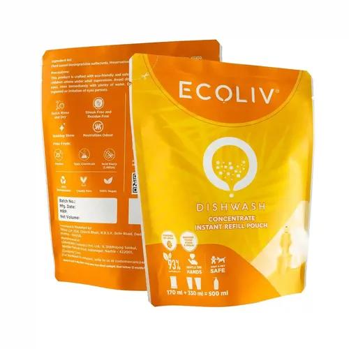 ECOLIV Dishwash Gel Refill 1Ltr (170ml x2)| Add Water Makes 500 ml each| Concentrate Dish wash Refill| grease| Acid Slurry Free|No skin irritation