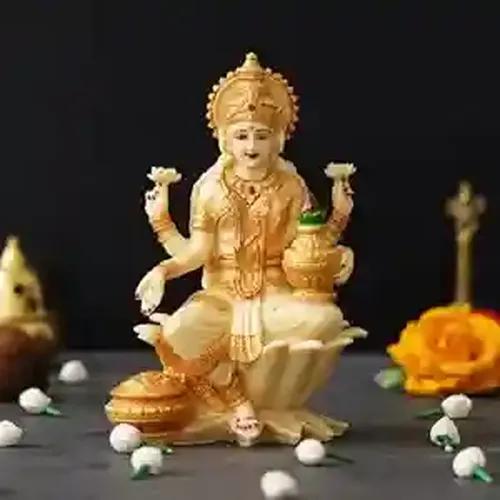 WEBELKART Premium Resin Laxmi Ji Idol Statue for Home Decor | laxmi ji Murti for Office | Diwali Pooja Decorations| Diwali Pooja Idol (7" Inches)