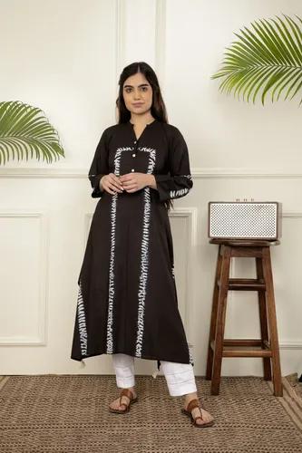 Black Shibori Tie And Dye Cotton A-Line Kurta