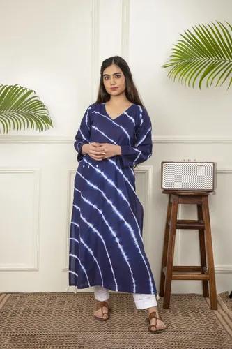 Blue Leheriya Tie And Dye Cotton A-Line Kurta