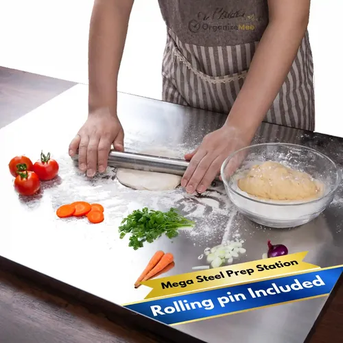 ORGANIZEMEE Steel Chopping Board For Kitchen Large | Fruits And Vegetables Cutting Rust-Proof Cutting Board Platform Countertop Pad Cutter | (60 Cm Widex47 Cm Deep +25 Mm Bend) | A Must Kitchen Tools