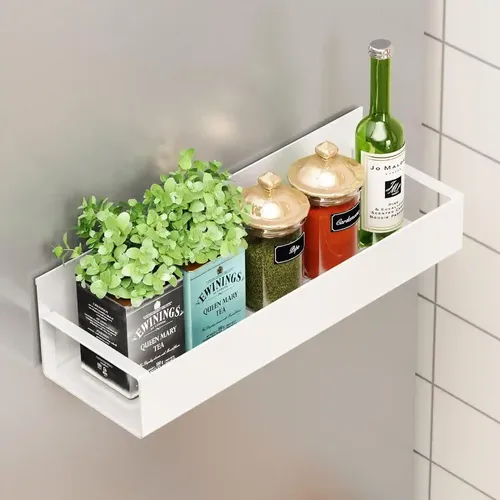 ORGANIZEMEE Magnetic Spice Rack & Kitchen Organizer (27.8 X 11 Cm) - Maximize Space, Declutter Counters | Fridge, Washing Machine Storage | Magnetic Shelf Organizer For Spices, Utensils [White Qty:1]