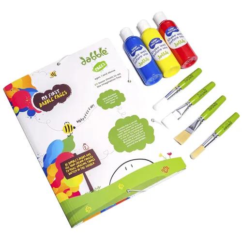 Dabble Combo Pack | Coloring Pages, Non-Toxic Finger Paints and Chubby Paint Brush Set | Colouring Set for Kids | Child Safe | Washable Finger Paints | Ages 3-7 Years