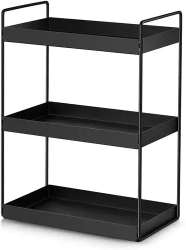 ORGANIZEMEE Metal 3 Tier Multi Purpose Kitchen Steel Rack Organizer Essentials Space Saving Organiser (Black)