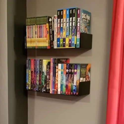 ORGANIZEMEE Book Cases And Shelves Book Racks For Home, Metal Wall Books Storage Shelf Stand Rack Floating Mount For Study Room Mounted Library Bookshelf Organizer Powder Coated Metal Qty 2 (Black)