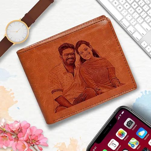 Personalized Photo Man-Made Leather Wallets for Men - Tan