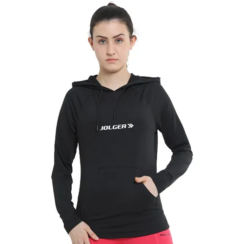 Women's Winter Hoody Jacket With Kangaroo Pocket - Black-Mesh
