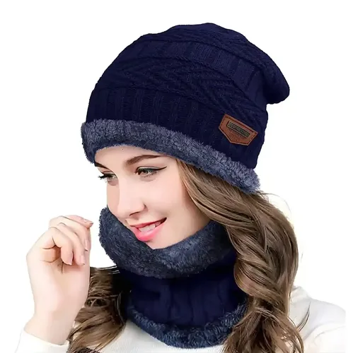 YOUTH ROBE - Premium Brand Knitted Winter Cap & Neck Scarf with fleece, Unisex Beanie Cap with Neck Warmer,Thermal Cap, Fluffy Woolen Cap (set of gloves and cap)