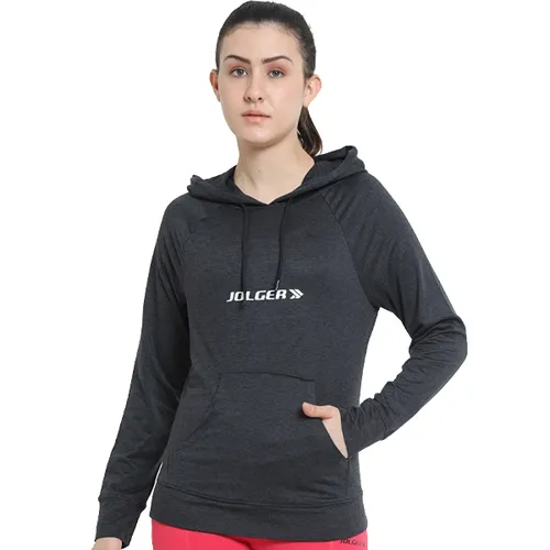Women's Winter Hoody Jacket With Kangaroo Pocket - Black-Solid