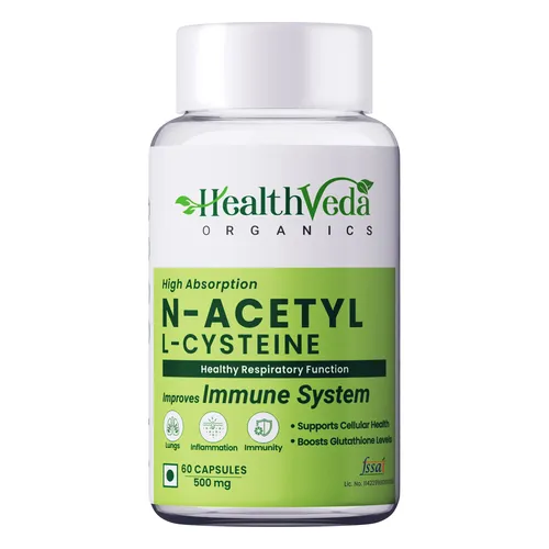 Health Veda Organics N - Acetyl L - Cysteine 500mg | 60 Veg Capsules | Lungs & Respiratory Support | Immune Health | For both Men & Women