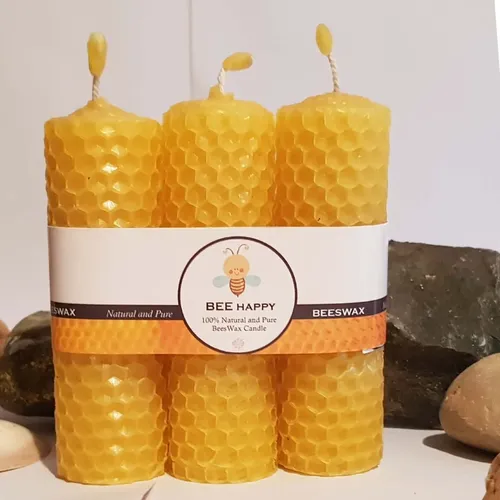 Pratha Bee Happy Pure Beeswax Hand Rolled Candle (Pack of 3)