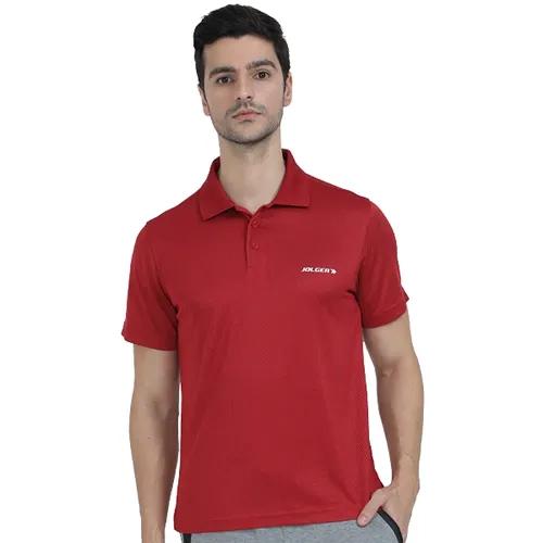 Men's Collar Neck Quick Dry Breathable Gym T-Shirt - Maroon