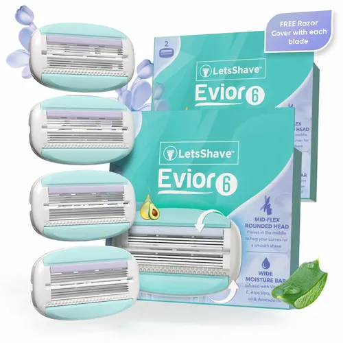 LetsShave Evior 6 Razor Blade Refills for Women (Pack of 4) | Mid-Flex Blades & Dual Moisture Bar infused with Aloe vera & Avacado | Bikini Area & Full Body Hair Removal Razor