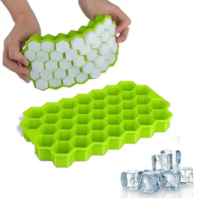 KHUSHIYA ENTERPRISE 2 Flexible Silicone Honeycomb Shape 37 Cavity Ice Cube Tray Mold Trays for Freezer Moulds Small Cubes Whiskey Fridge Bar Soft Smooth Rubber Ice Tray(Pack of-2)